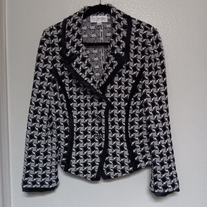 St. John Collection houndstooth tweed black and white blazer jacket, 10